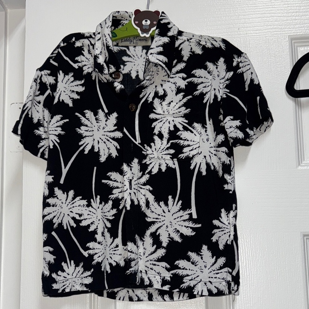 Tropical Palm Print Kids Button Down Shirt